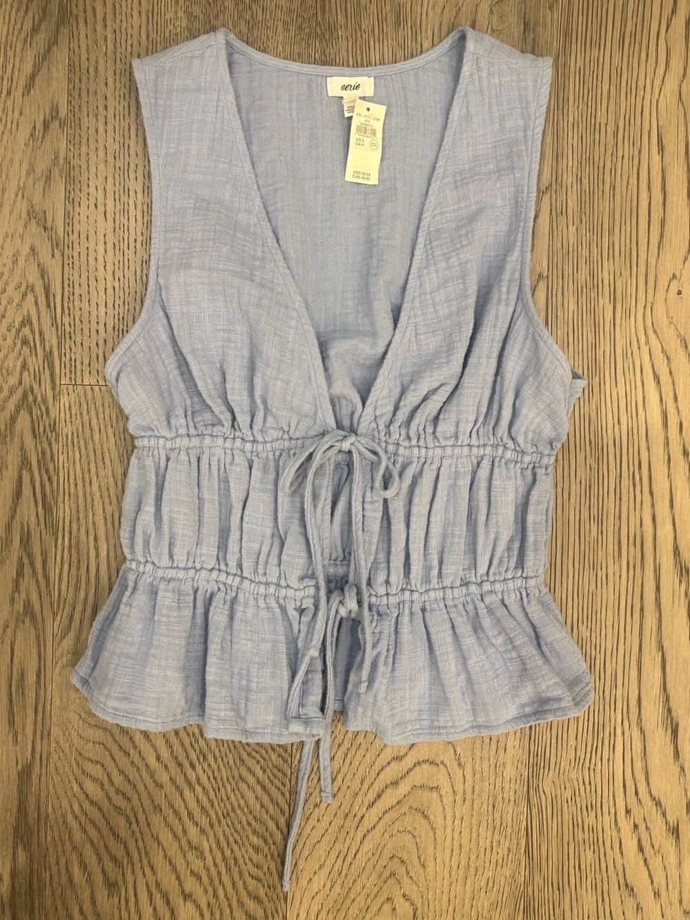Aerie NWT Blue Tie Front Top Sleeveless Size S